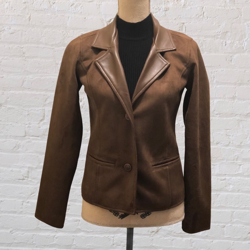 GA Milan Faux Suede Faux Leather Brown Jacket